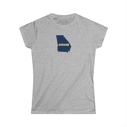 Gray Women's Semi-fitted softstyle Tee with State of Georgia graphic and text "Home" in university colors (Georgia Tech)
