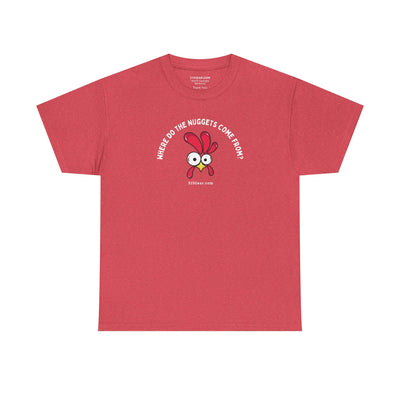 unisex adult t-shirt, where do nuggets come from | 515Gear.com | anyone love a fun t-shirt?