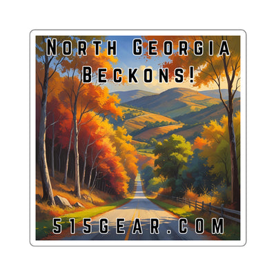 North Georgia Beckons! Square Sticker — Scenic Fall Mountain Travel Decal