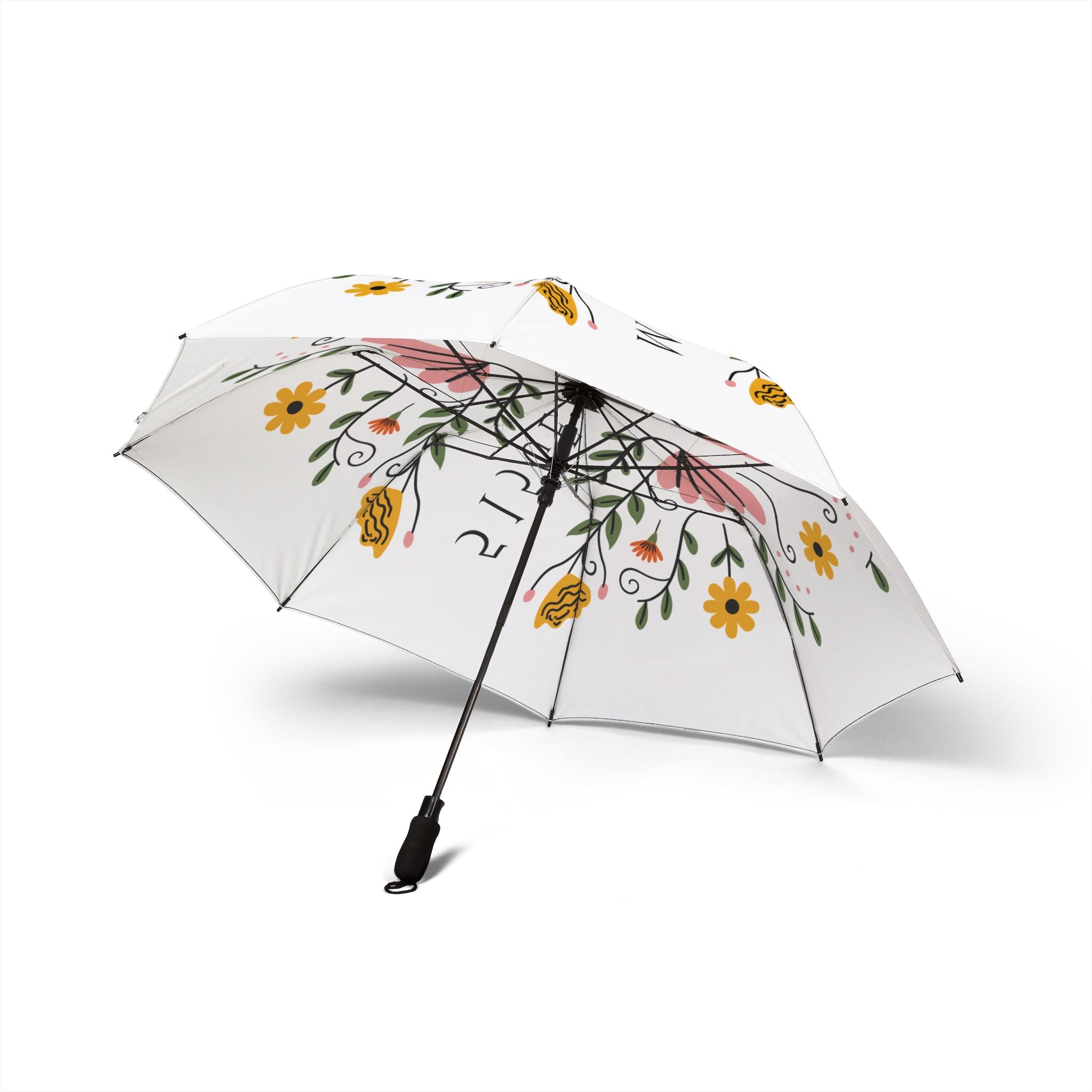 Floral-patterned umbrella on a white background