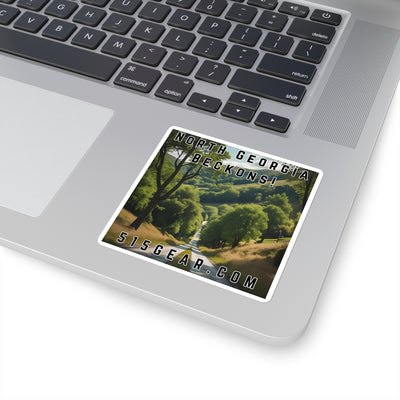 North Georgia Beckons! Square Sticker — Scenic Summer Mountain Travel Decal