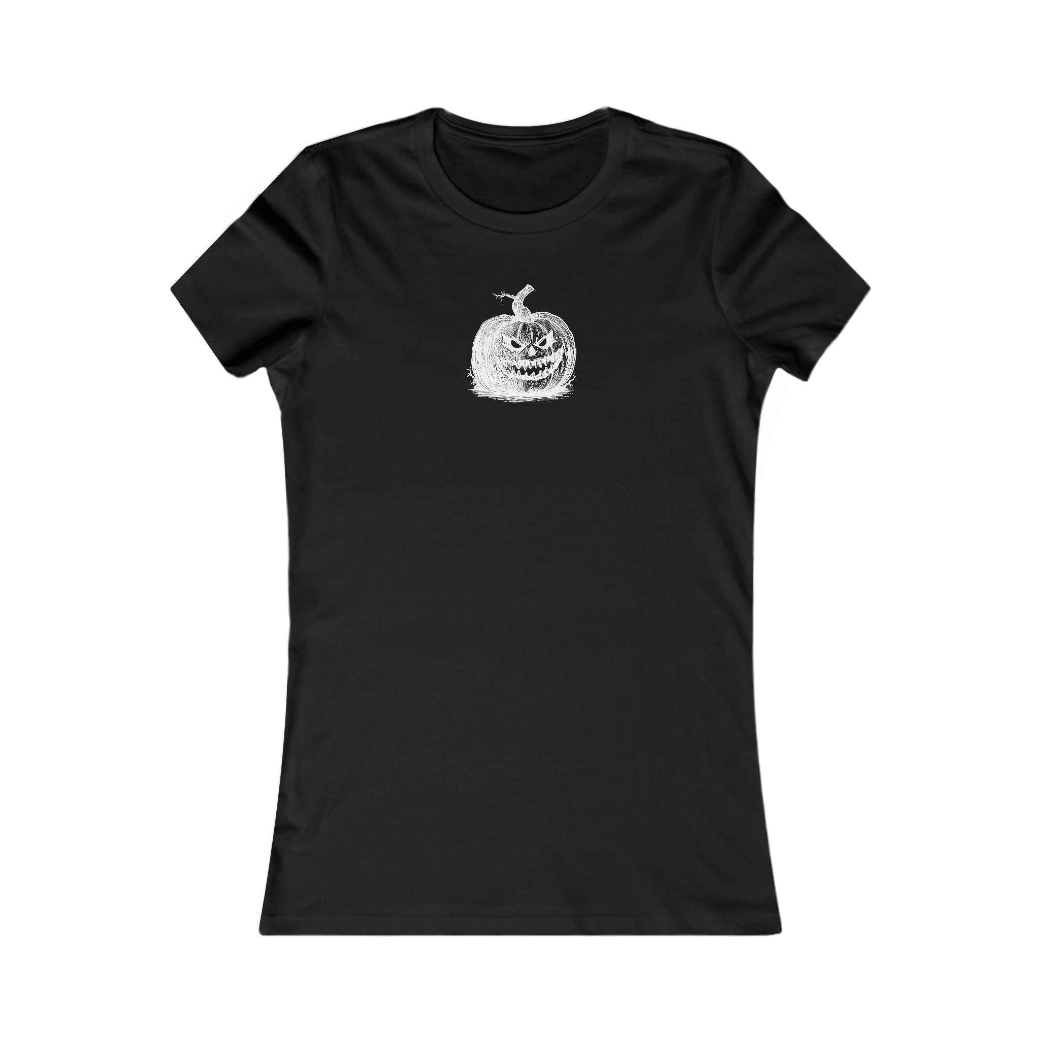 Black women's t-shirt with a white halloween jack-o-lantern pumpkin graphic by 515Gear.com