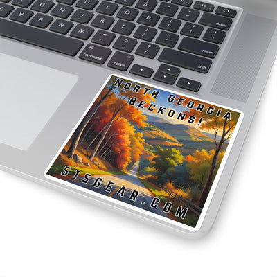North Georgia Beckons! Square Sticker — Scenic Fall Mountain Travel Decal