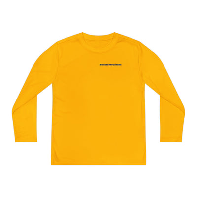 Yellow long-sleeve performance t-shirt text "Little Ripper – Beech Mountain... Vertical Drop 830 ft" with snowboard graphic