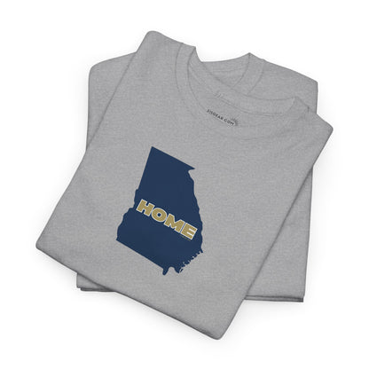 Folded gray t-shirt with State of Georgia graphic and text 'HOME' in school colors