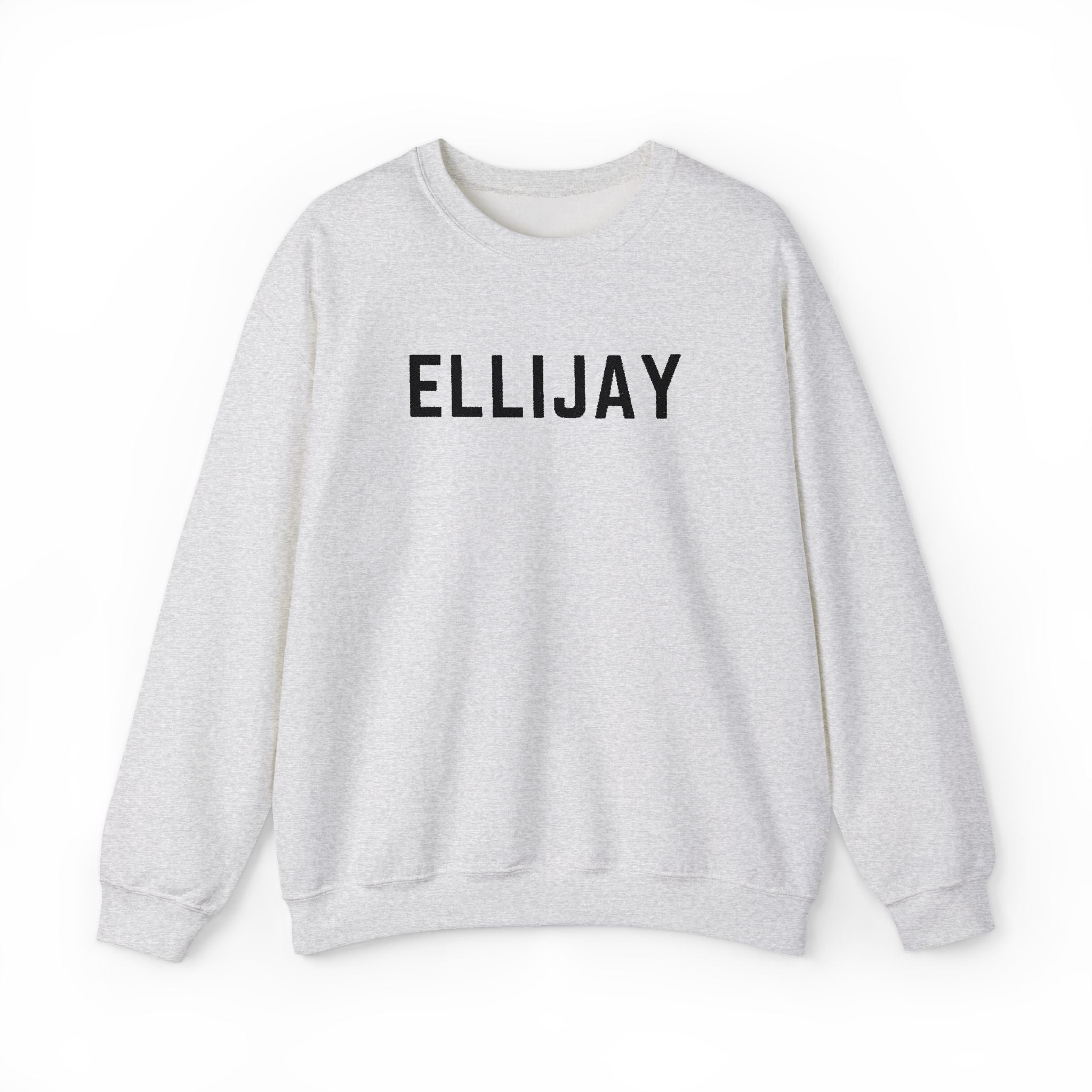 Gray sweatshirt with 'ELLIJAY' embroidered in black