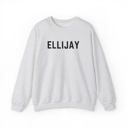 Gray sweatshirt with 'ELLIJAY' embroidered in black