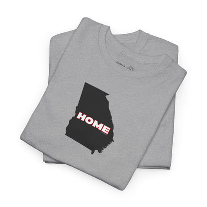Folded gray unisex short-sleeve Georgia pride tee in school colors; State of Georgia graphic with text 'HOME'