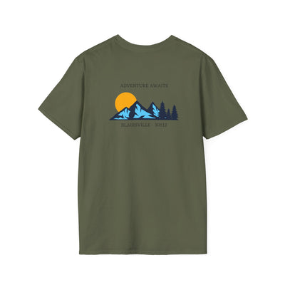 Adult t-shirt,  graphic mountains  'ADVENTURE AWAITS', by 515Gear.com |Blairsville, GA |