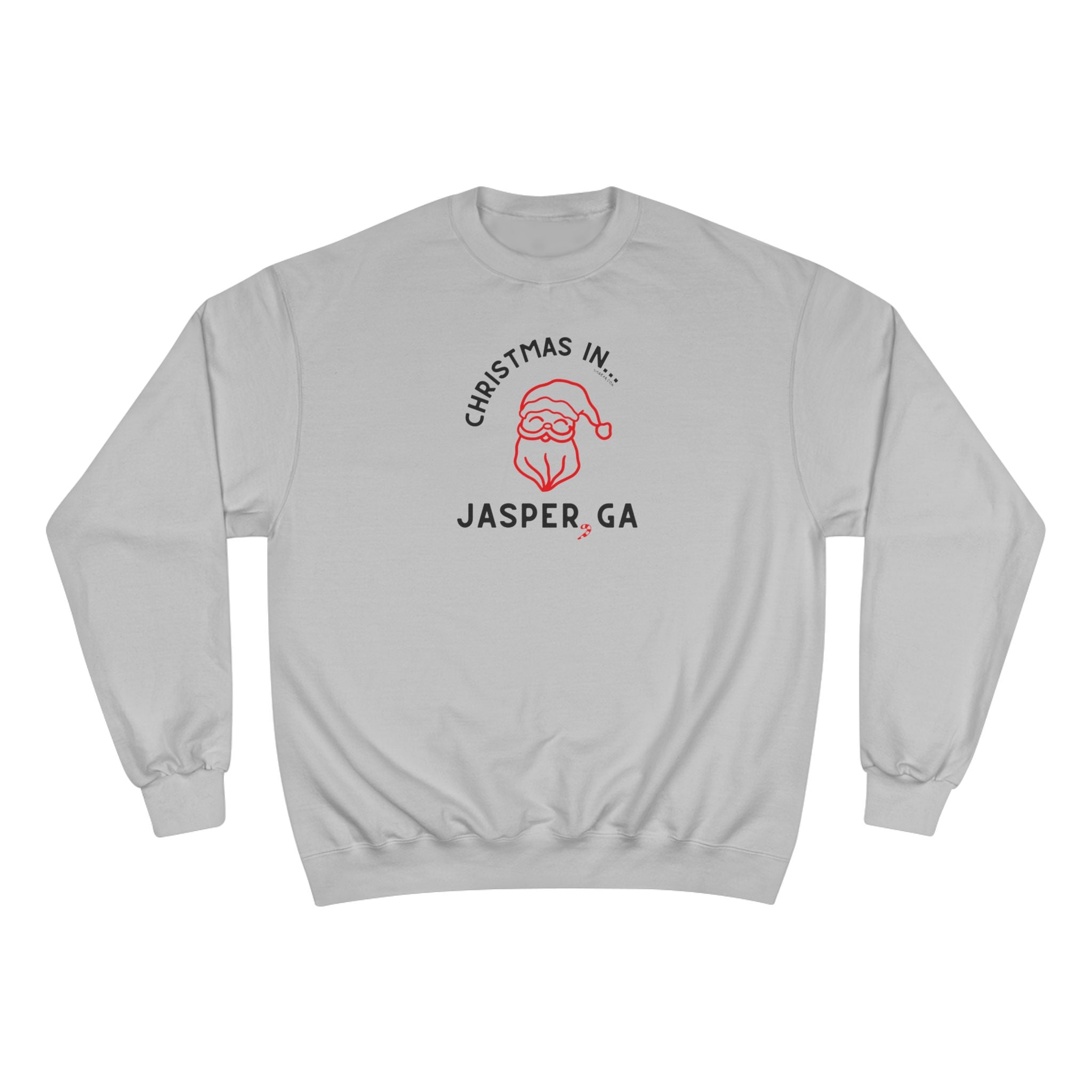 Gray Champion Sweatshirt with Santa and text "Christmas in Blue Ridge, GA"