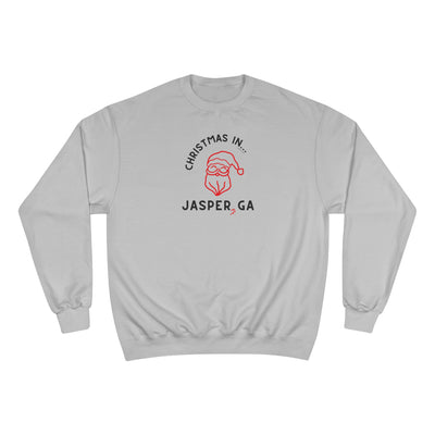 Gray Champion Sweatshirt with Santa and text "Christmas in Blue Ridge, GA"