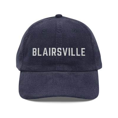 Navy Blue corduroy hat with Blairsville embroidered in white by 515Gear.com