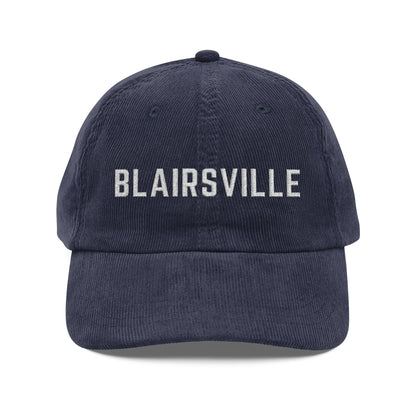 Navy Blue corduroy hat with Blairsville embroidered in white by 515Gear.com