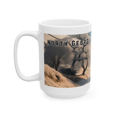 Mug with a vintage scenic design of a rural road cutting through the North Georgia Mountains in Winter by 515Gear.com
