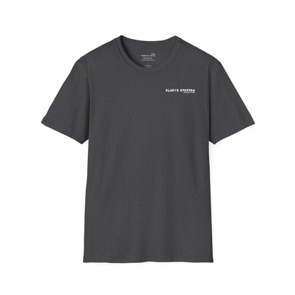 Gray t-shirt with cartoon Sparty peeing with text Always Spartan