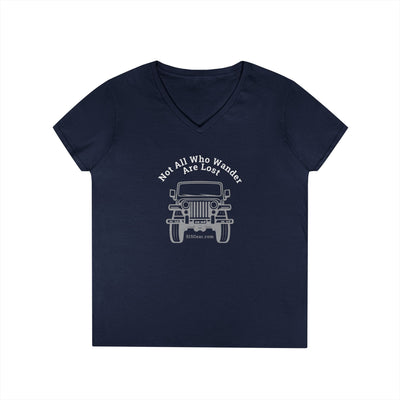 Not all who wander are Lost, Jeep graphic, Women's adult V-Neck T-Shirt by 515Gear.com