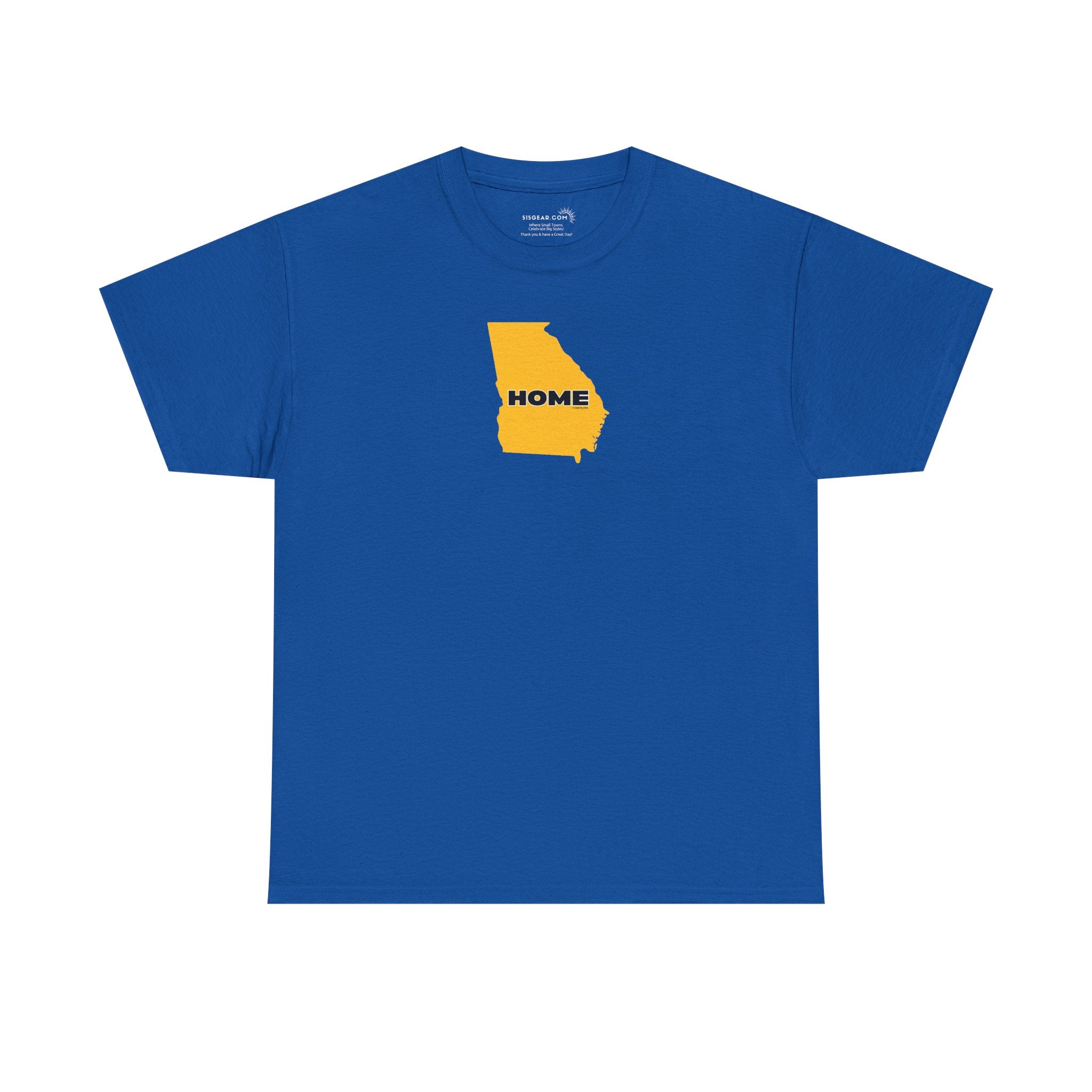 Blue t-shirt with State of Georgia graphic and text 'HOME' in school colors