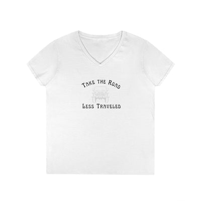 Take the Road Less Traveled, Jeep graphic, Women's V-Neck, adult T-Shirt by 515Gear.com. 