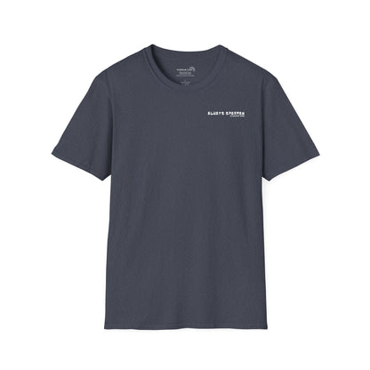 Gray t-shirt with a cartoon Sparty peeing with text Always Spartan