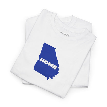 White Unisex Heavy Cotton Tee, 100% cotton with State of Georgia graphic and text "HOME" in college colors (Georgia State University)