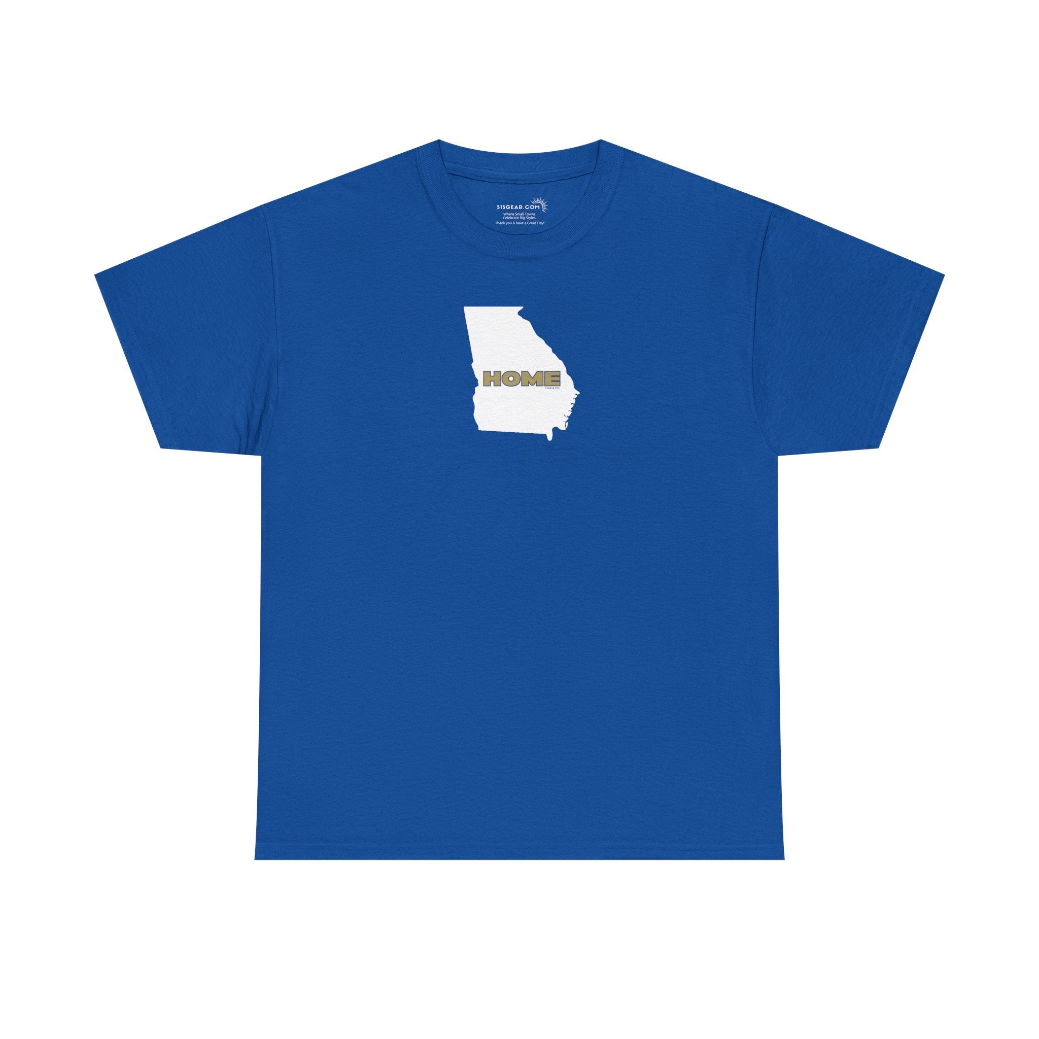 Blue t-shirt with State of Georgia graphic and text 'HOME' in school colors