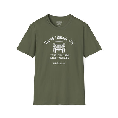 Unisex Adult T-shirt, cool Jeep Graphic, by 515Gear.com | Young Harris, GA | Take the Road Less Traveled