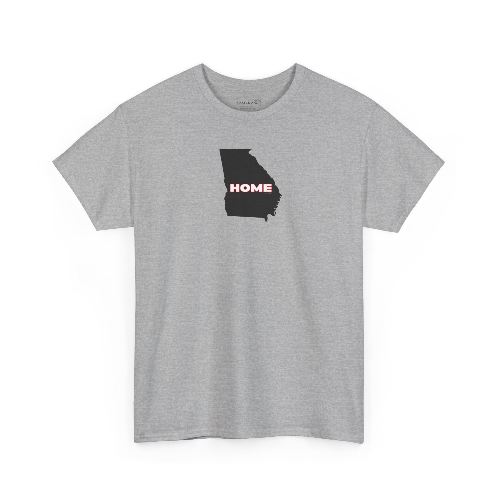Gray unisex short-sleeve Georgia pride tee in school colors; State of Georgia graphic with text 'HOME'