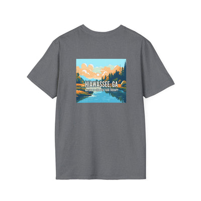 unisex adult T-shirt, Mountain Scene Graphic, by 515Gear.com | Hiawassee, GA | Nature is Cheaper than Therapy