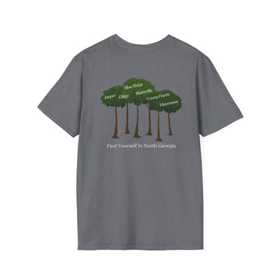 unisex adult T-shirt, Tree Graphic, by 515Gear.com, Find yourself in North Georgia!
