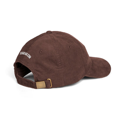 Brown corduroy hat with buckle and 515Gear.com embroidered in white on the back