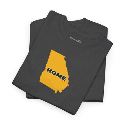 Folded dark gray t-shirt with State of Georgia graphic and text 'HOME' in school colors