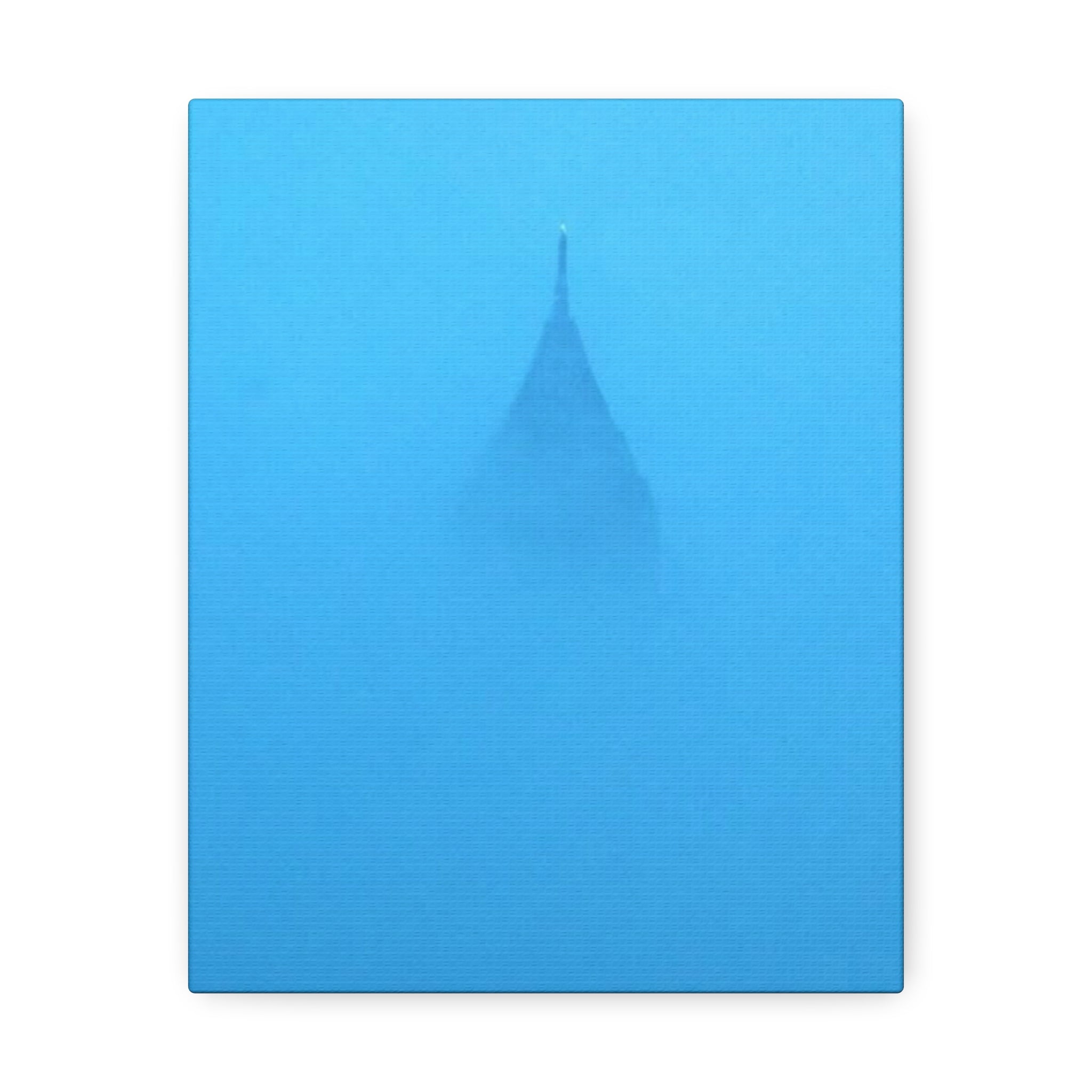 Surreal blue fogged Atlanta sky scraper wall print on a white wall