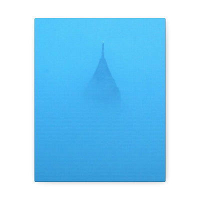 Surreal blue fogged Atlanta sky scraper wall print on a white wall