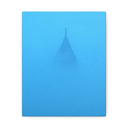 Surreal blue fogged Atlanta sky scraper wall print on a white wall
