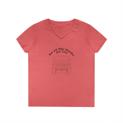 Not all who wander are Lost, Jeep graphic, Women's adult V-Neck T-Shirt by 515Gear.com