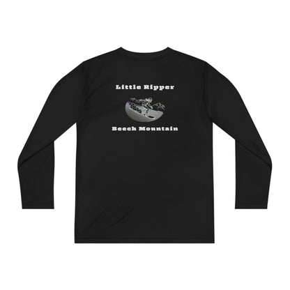 Black long-sleeve performance t-shirt text "Little Ripper – Beech Mountain... Vertical Drop 830 ft" with snowboard graphic