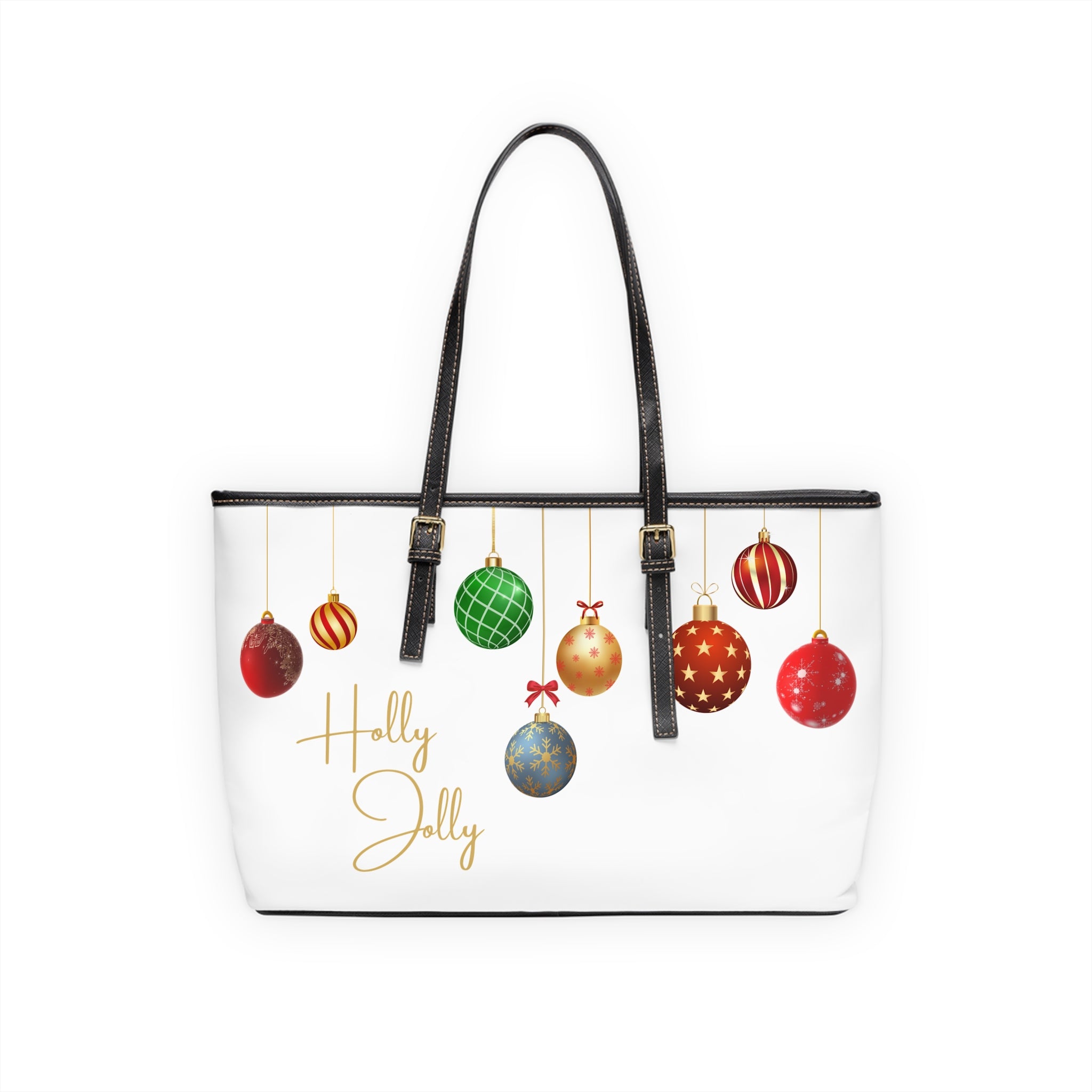Merry & Bright / Holly Jolly – Premium White PU Leather Christmas Shoulder Bag