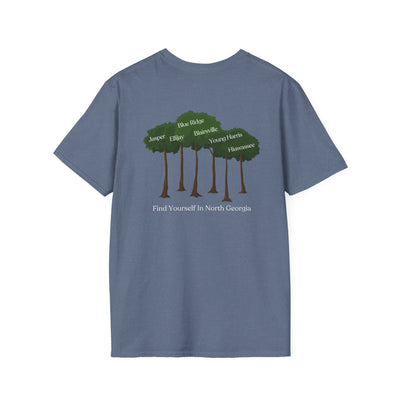 unisex adult T-shirt, Tree Graphic, by 515Gear.com, Find yourself in North Georgia!